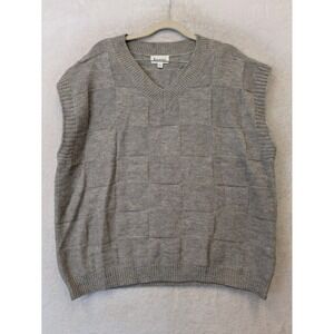 &merci Sweater Vest‎ Women's L Gray Checkerboard Knit V-Neck Sleeveless